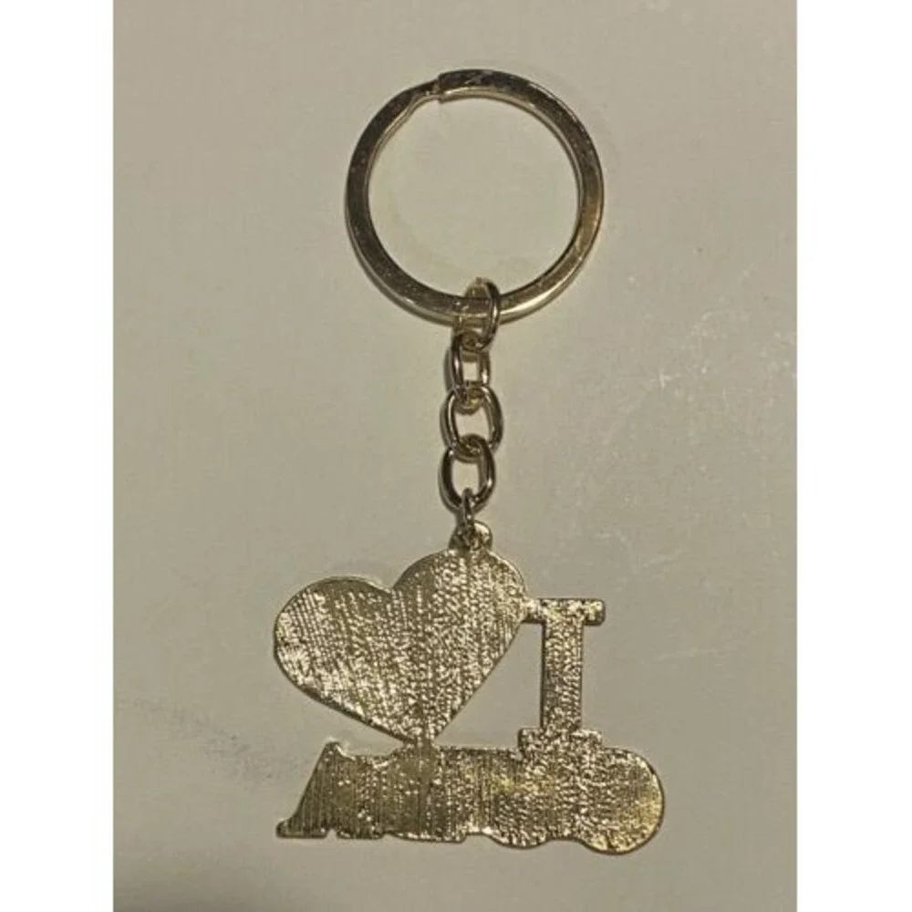 I Love Cuba Keychain with Red Glitter Heart Gold Tone Metal Souvenir Accessory
